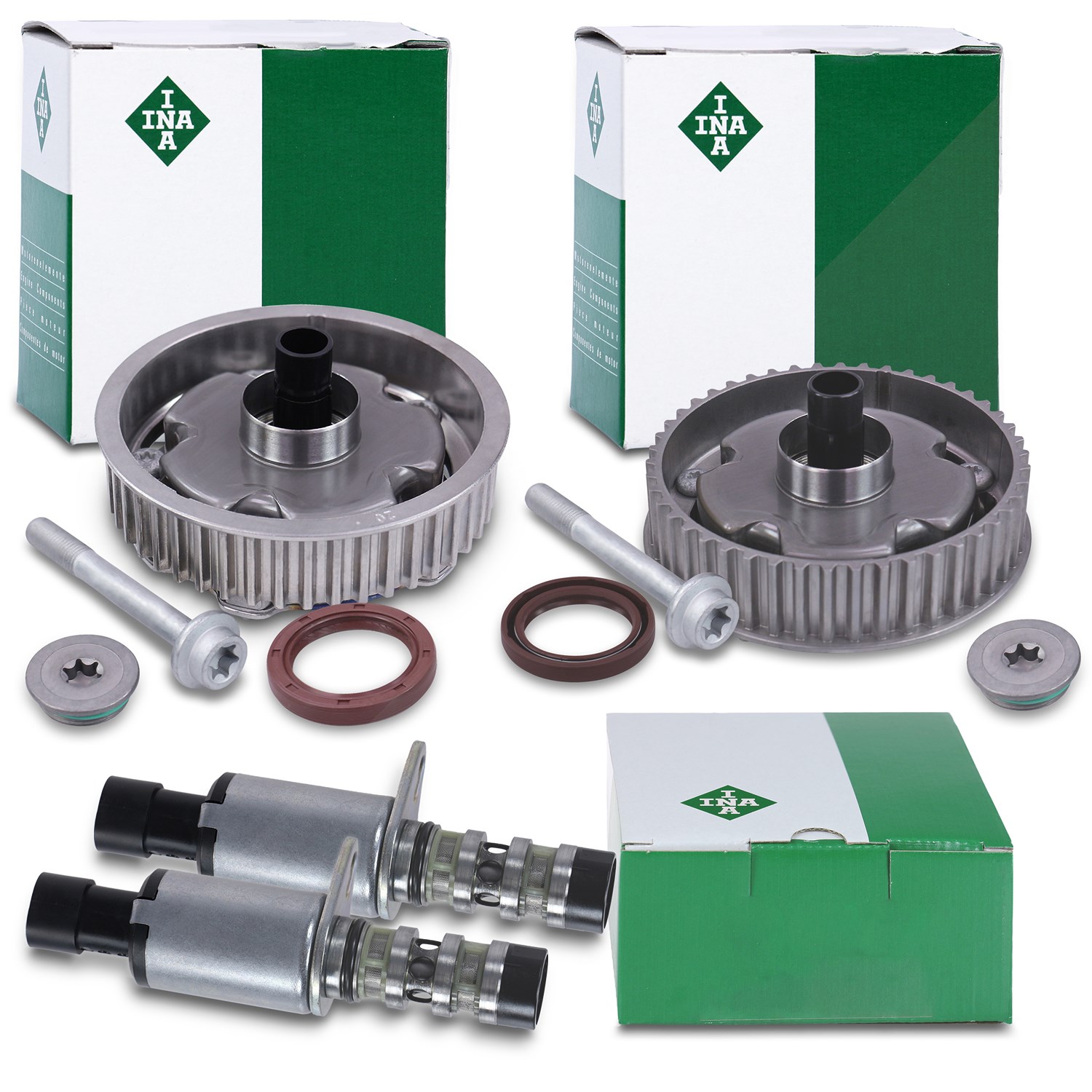 Schaeffler Ina Nockenwellenversteller + 2x Steuerventil (Einlass- + Auslasss [Hersteller-Nr. 40512948] für Fiat, Alfa Romeo, Chevrolet, Opel
