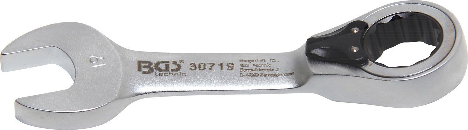 Bgs Ratschenring-Maulschlüssel - kurz - umschaltbar - SW 19 mm [Hersteller-Nr. 30719]