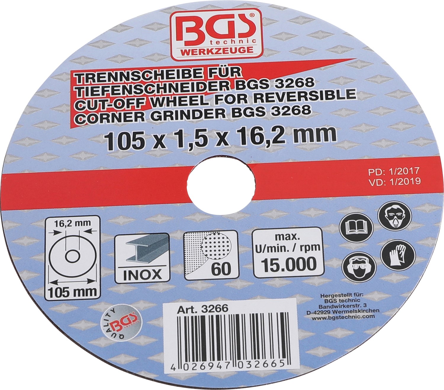 Bgs Trennscheibe für Tiefenschneider - Ø 105 x 1,5 x 16,2 mm [Hersteller-Nr. 3266]
