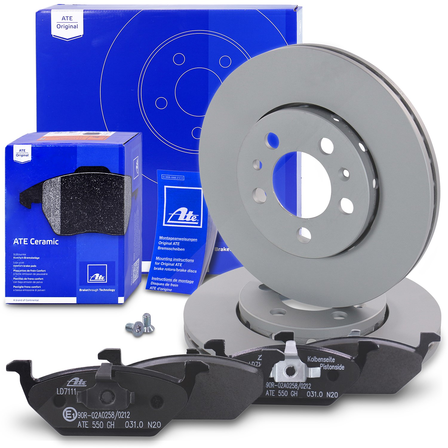 Ate Bremsscheiben+Ceramic Beläge Vorne Belüftet [Hersteller-Nr. 10696582] für VW, Audi, Seat, Skoda
