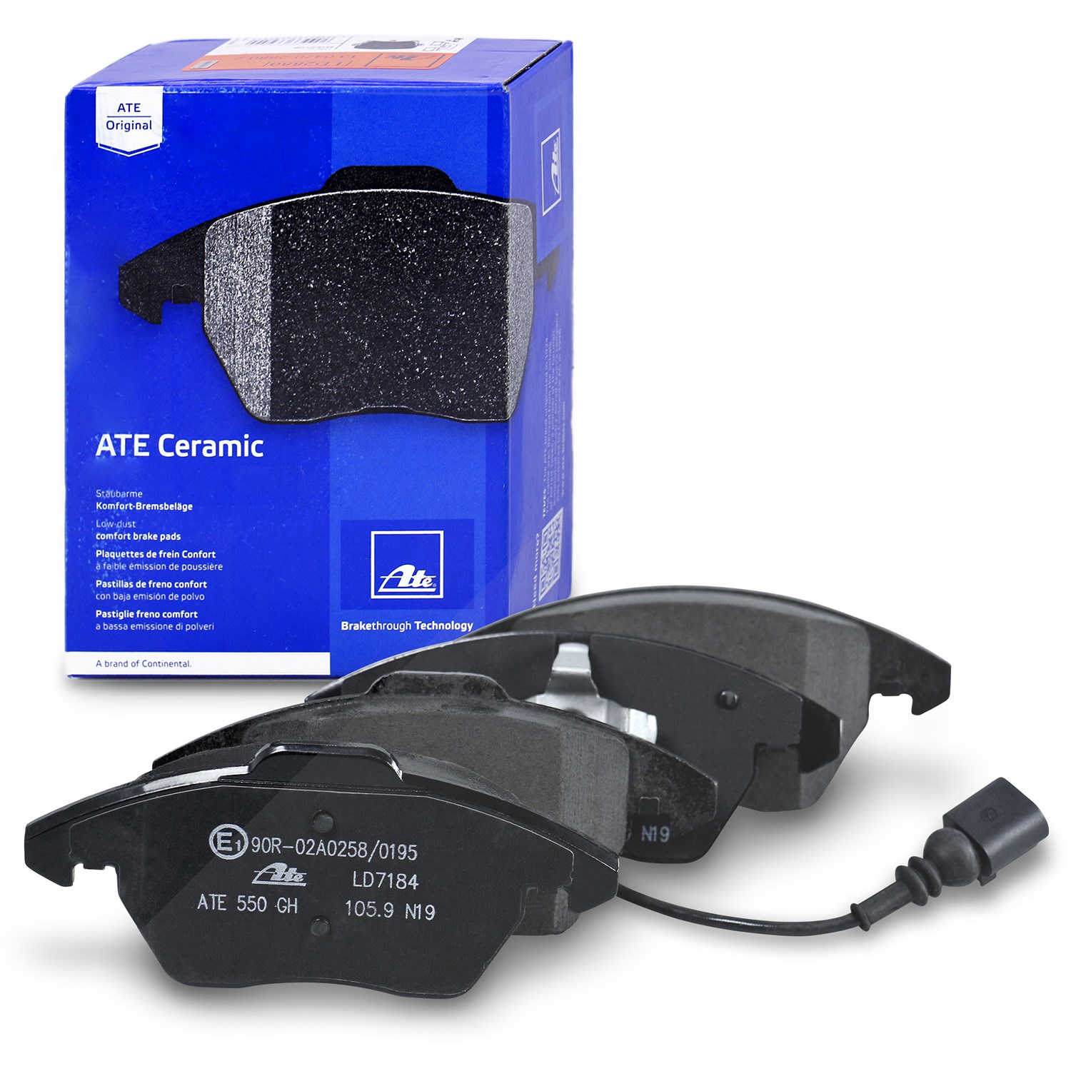 Ate CERAMIC Bremsbelagsatz mit Warnkontakt vorne [Hersteller-Nr. 13.0470-7184.2] für Skoda, Audi, VW, Seat