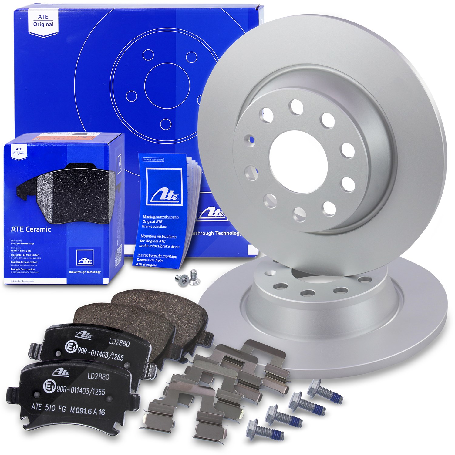 Ate Bremsscheiben+Bremsbeläge Hinterachse Voll [Hersteller-Nr. 10696324] für Seat, Audi, VW, Skoda