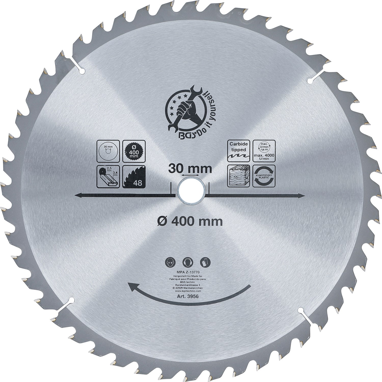 Bgs Do It Yourself Hartmetall-Kreissägeblatt, Ø 400 x 30 x 3,4 mm, 48 Zähne [Hersteller-Nr. 3956]