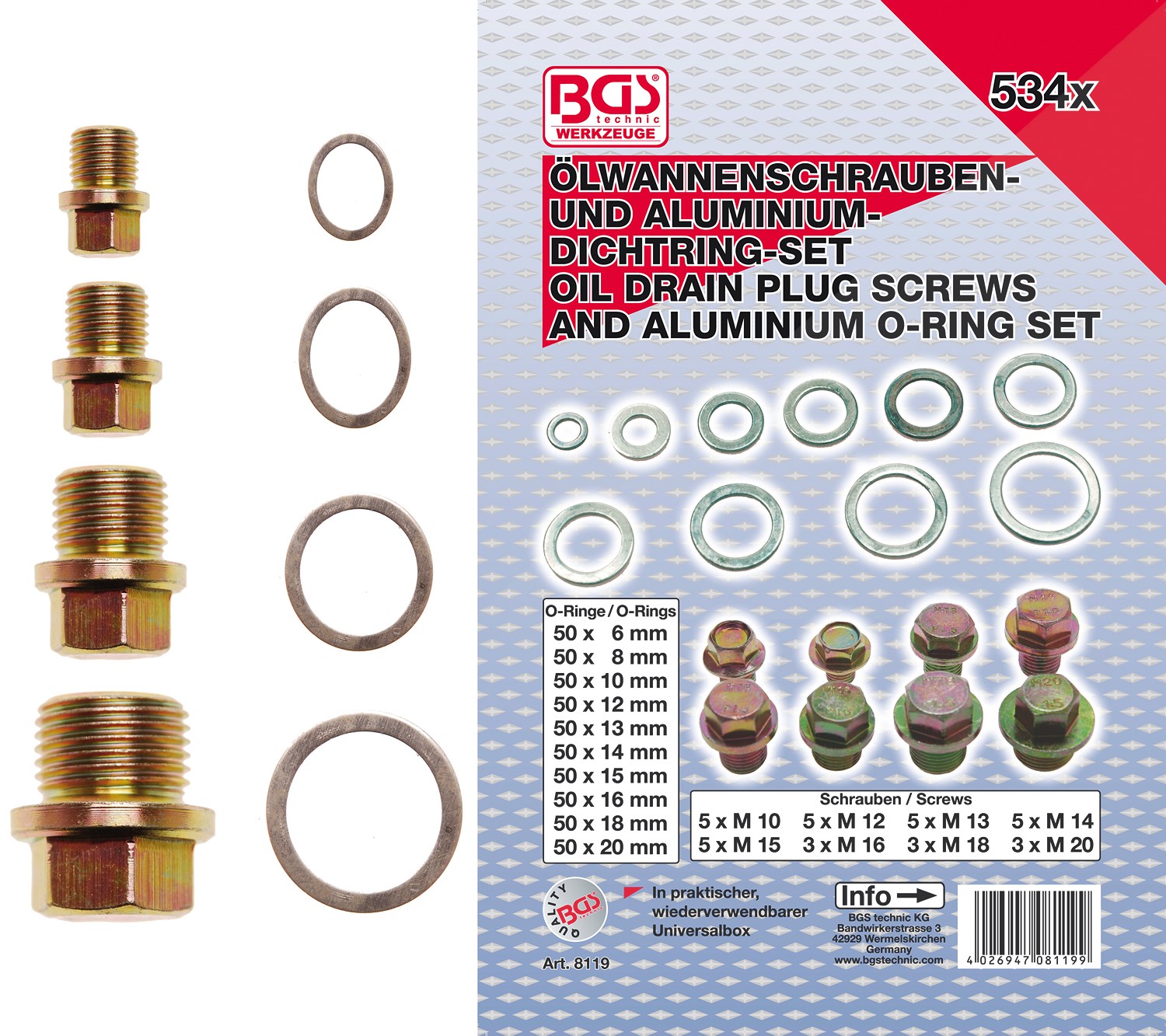 Bgs Ölwannenschrauben- und Alu-Dichtring-Sortiment - 534-tlg. [Hersteller-Nr. 8119]