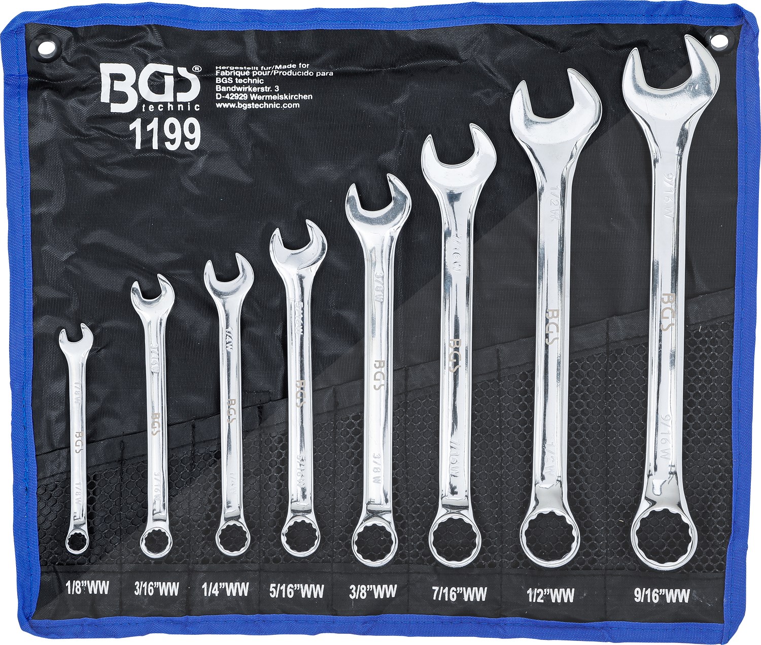 Bgs Maul-Ringschlüssel-Satz - Zollgrößen - SW 1/8 - 9/16 - 8-tlg. [Hersteller-Nr. 1199]