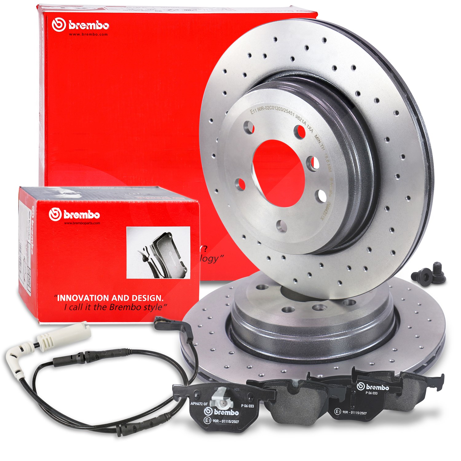 Brembo Bremsscheiben +Bremsbeläge +Warnkontakt hinten [Hersteller-Nr. 40438407] für BMW