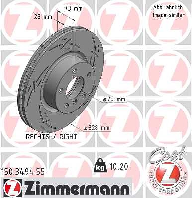 Zimmermann 1x Bremsscheibe Vorderachse Rechts [Hersteller-Nr. 150.3494.55] für BMW