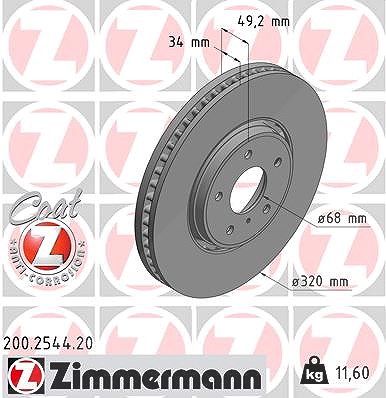 Zimmermann 1x Bremsscheibe [Hersteller-Nr. 200.2544.20] für Infiniti