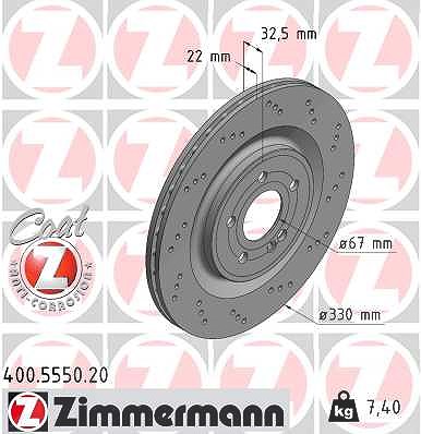 Zimmermann 1x Bremsscheibe [Hersteller-Nr. 400.5550.20] für Mercedes-Benz