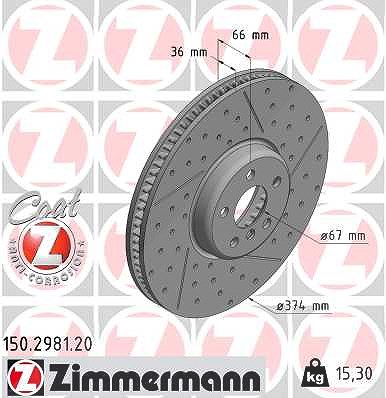 Zimmermann 1x Bremsscheibe Vorderachse Rechts [Hersteller-Nr. 150.2981.20] für BMW