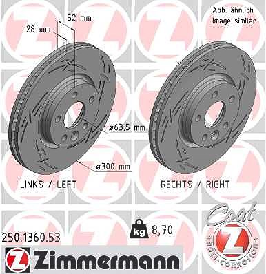 Zimmermann 1x Bremsscheibe [Hersteller-Nr. 250.1360.53] für Ford, Land Rover, Volvo