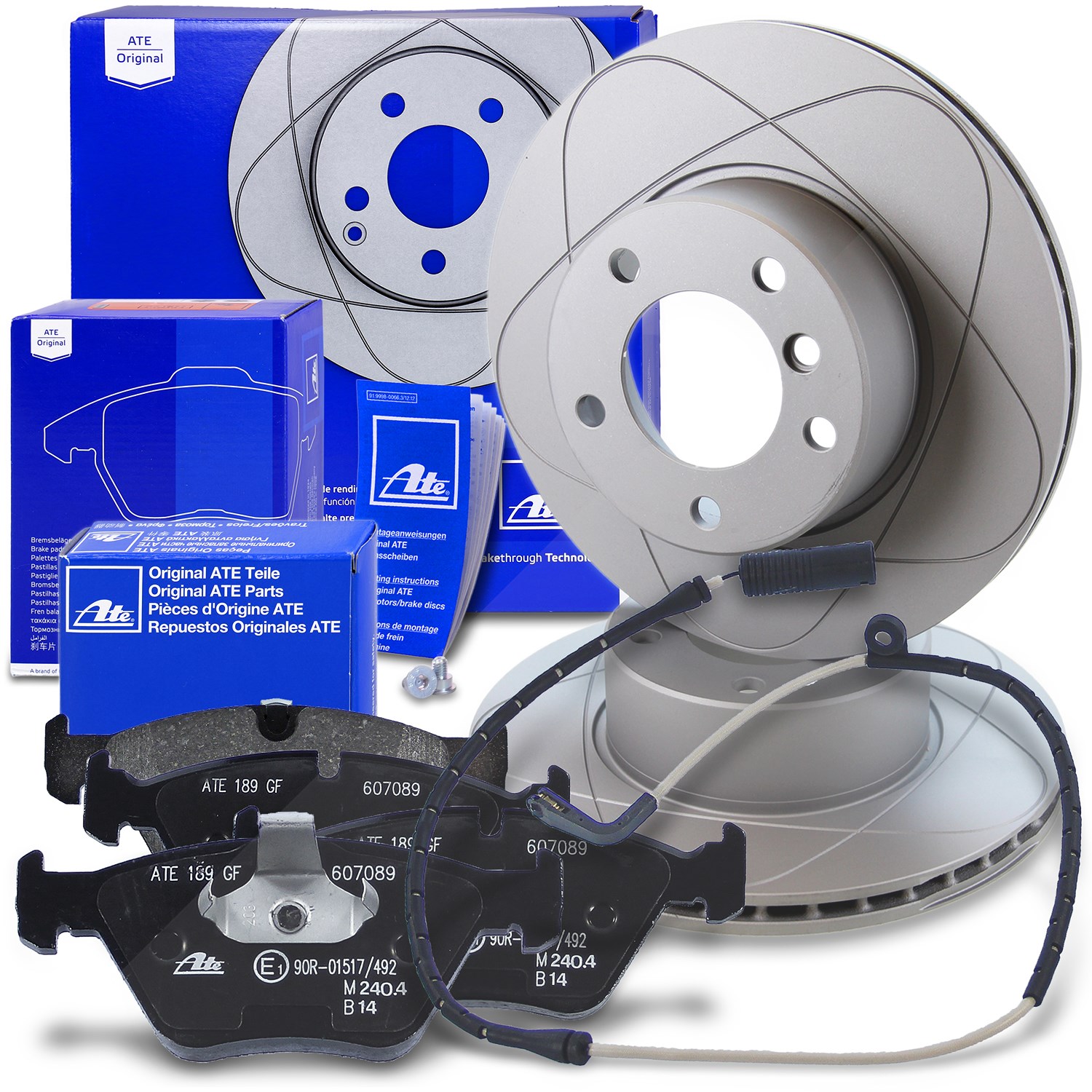 Ate POWERDISC Bremsscheiben +Bremsbeläge +Warnkontakte vorne [Hersteller-Nr. 10696205] für BMW