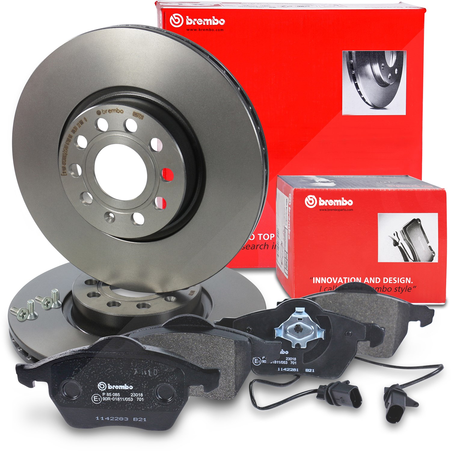Brembo Bremsscheiben Coated+Bremsbeläge Vorne [Hersteller-Nr. 10697989] für Skoda