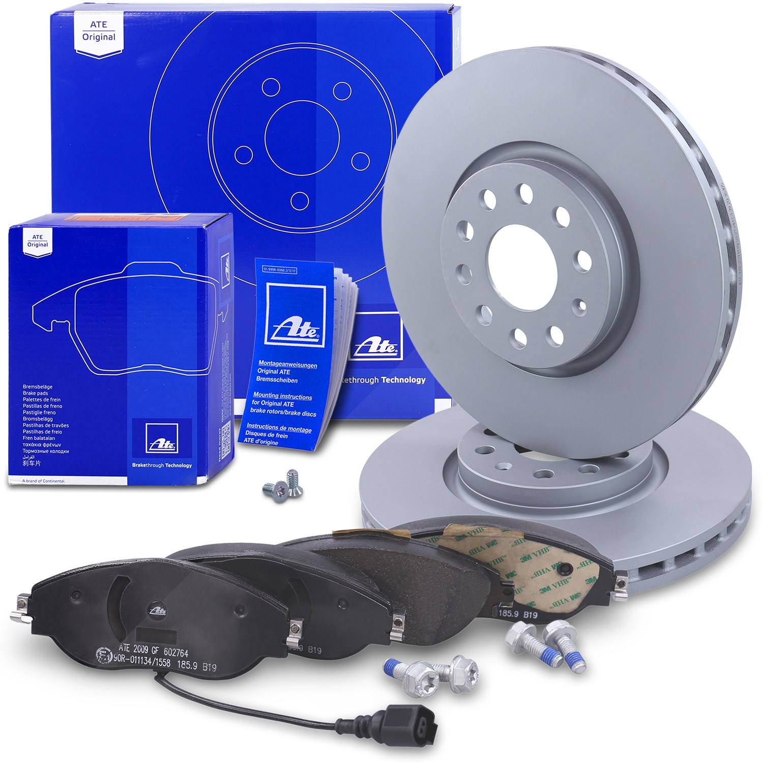 Ate Bremsscheiben +Bremsbeläge mit Warnkontakt vorne [Hersteller-Nr. 10702252] für Seat, VW