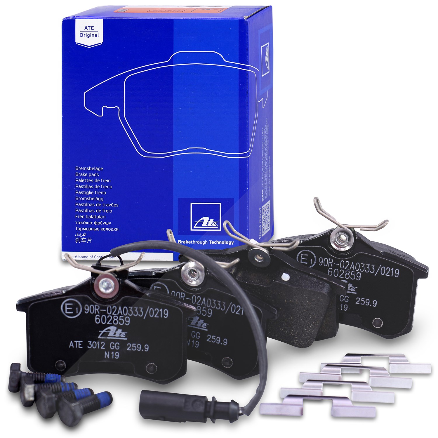 Ate Bremsbelagsatz mit Warnkontakt hinten [Hersteller-Nr. 13.0460-2859.2] für Seat, Ford, VW