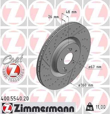 Zimmermann 1x Bremsscheibe [Hersteller-Nr. 400.5540.20] für Mercedes-Benz