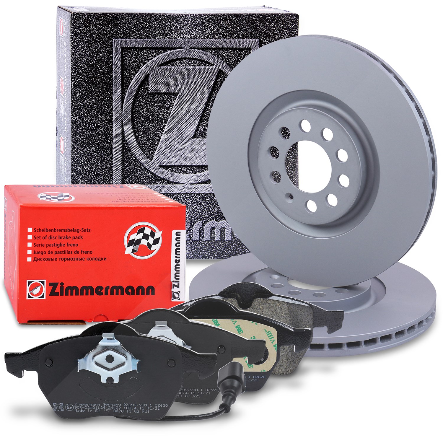 Zimmermann Bremsscheiben + Bremsbeläge Vorderachse [Hersteller-Nr. 10697756] für Audi, VW, Seat, Skoda