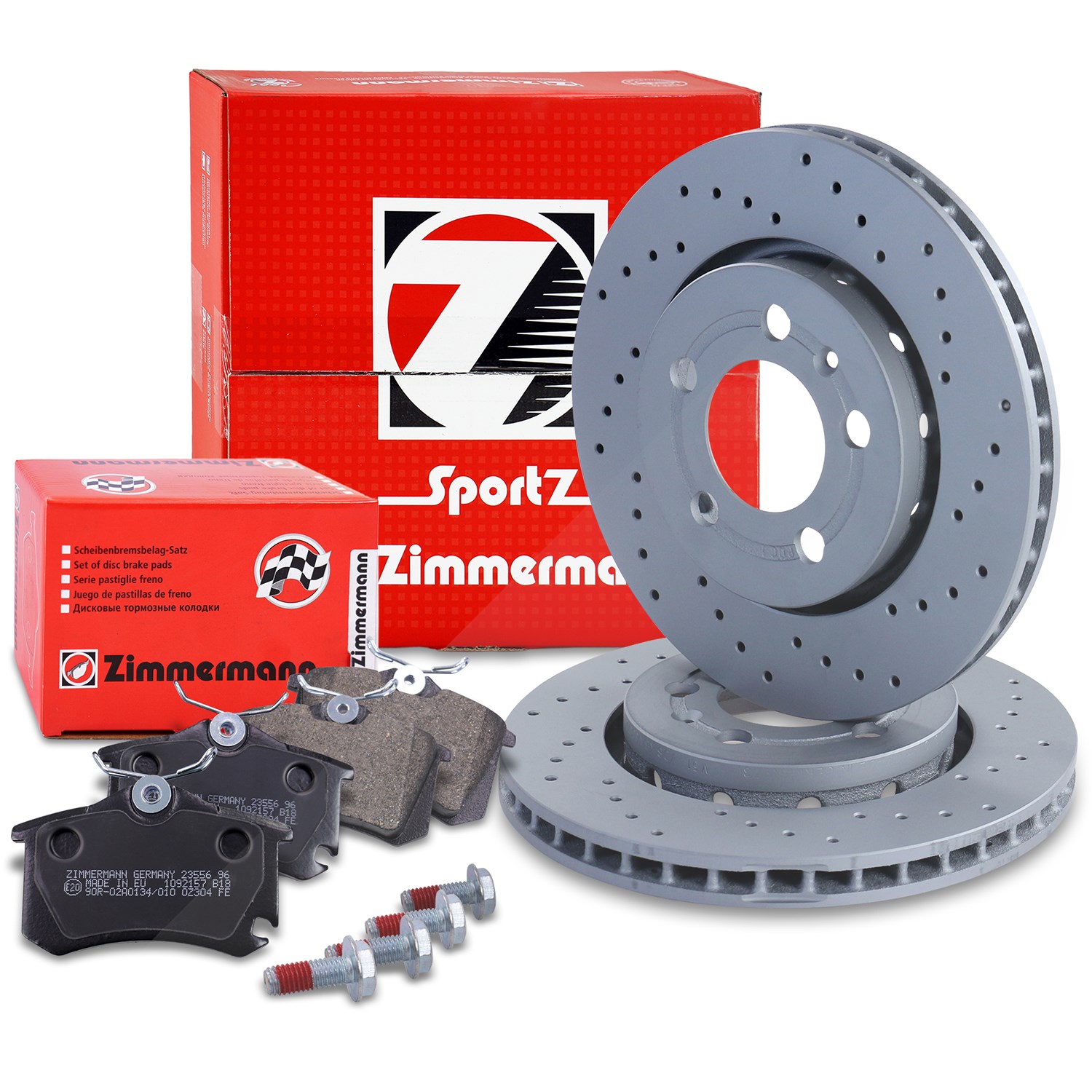 Zimmermann SPORT-Scheiben + Beläge Hinten Belüftet [Hersteller-Nr. 10697839] für Skoda, Audi, Seat, VW