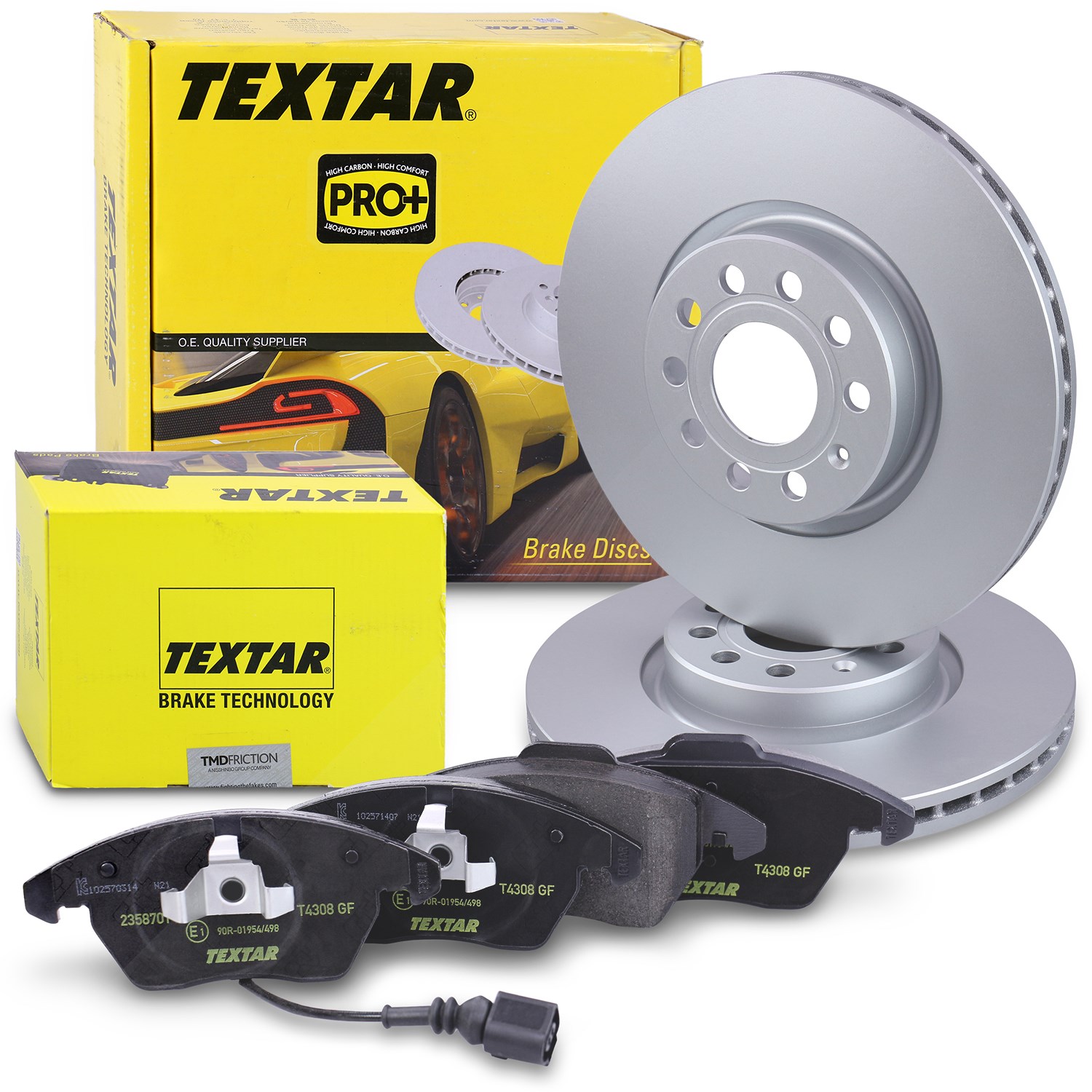 Textar Bremsscheiben +Bremsbeläge mit Warnkontakt vorne [Hersteller-Nr. 40378703] für Audi, VW, Skoda, Seat