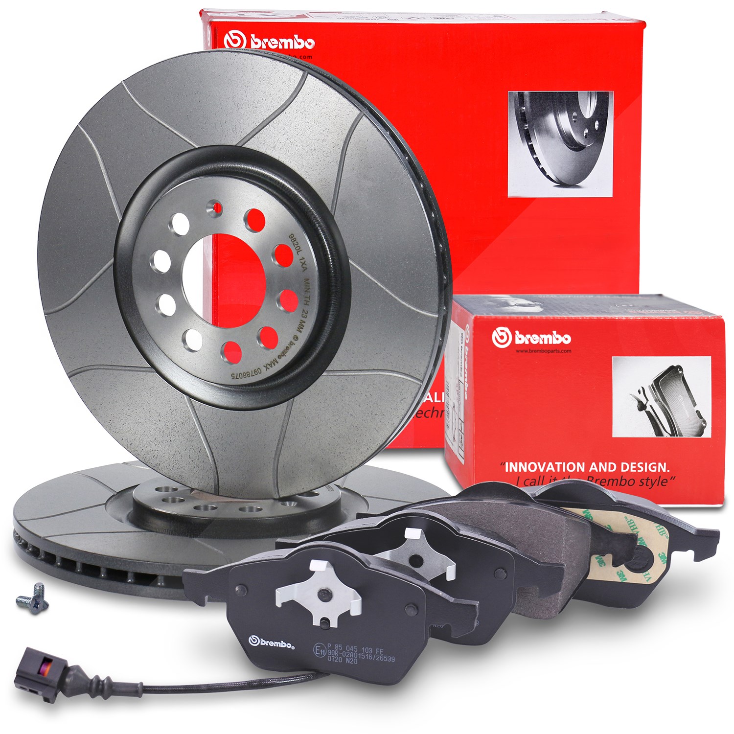 Brembo Bremsscheiben Sport Max+Bremsbeläge Vorne [Hersteller-Nr. 10698166] für Seat, Audi, Skoda, VW