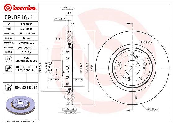 2x Bremsscheibe innenbelüftet 09.D218.11 BREMBO für HONDA CR-V III CR-V IV - Bild 6