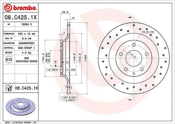 2x Bremsscheibe voll 08.C425.1X BREMBO für MAZDA CX-5 CX-30 MX-30 CX-5 Van - Bild 9