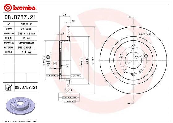 Brembo Bremsscheibe Hinten, Voll, Stück Größe 1 08.D757.21 - Bild 7