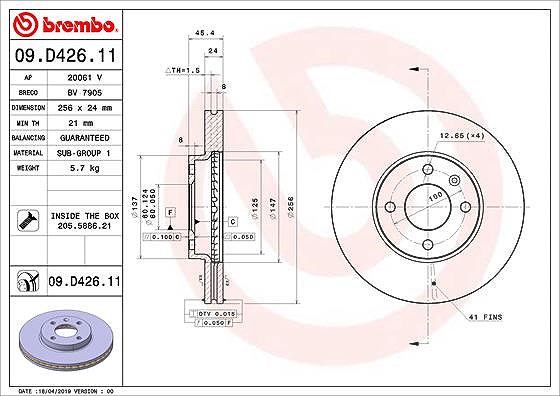 2x Bremsscheibe innenbelüftet 09.D426.11 BREMBO für CHEVROLET AVEO Schrägheck - Bild 4