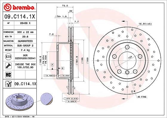 Brembo Bremsscheibe 09.C114.1x 300Mm 22Mm Für Bmw (Brilliance) - Bild 6