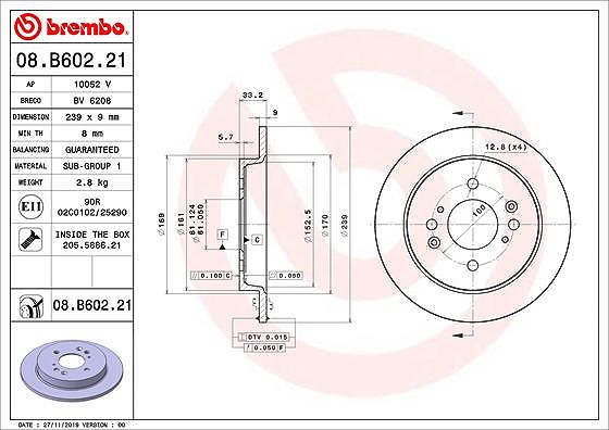 Brembo Bremsscheibe Hinten, Voll, Stück Größe 1 08.B602.21 - Bild 5
