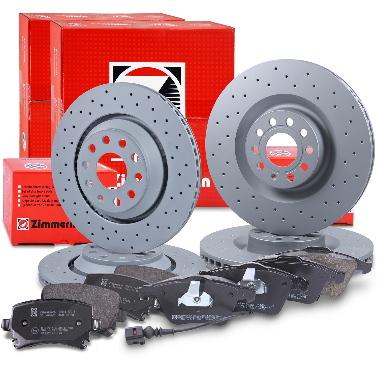 Zimmermann 4x SPORT-Scheiben+Beläge mit VWK Vorne+Hinten [Hersteller-Nr. 40192140] für VW, Audi