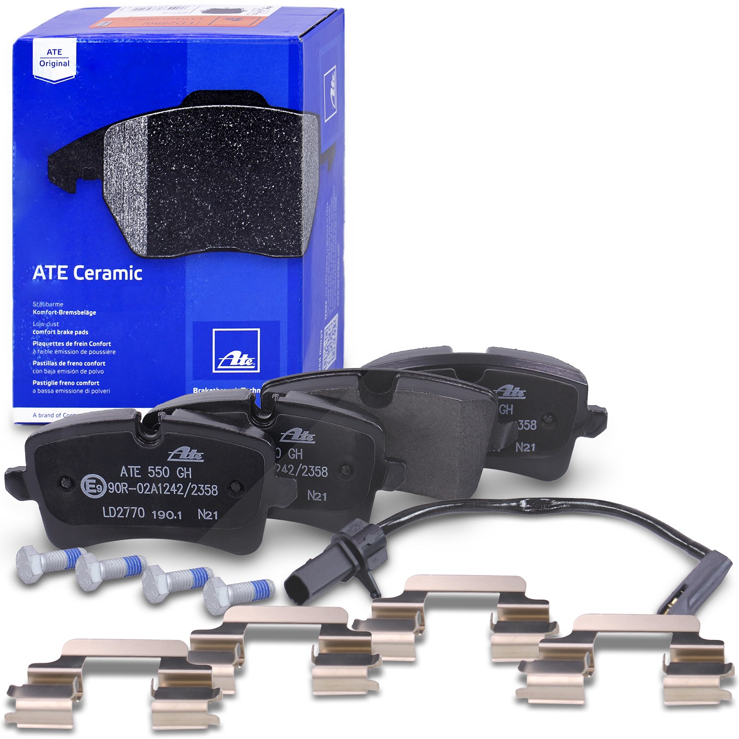 Ate CERAMIC Bremsbelagsatz mit Warnkontakt hinten [Hersteller-Nr. 13.0470-2770.2] für Porsche, Audi