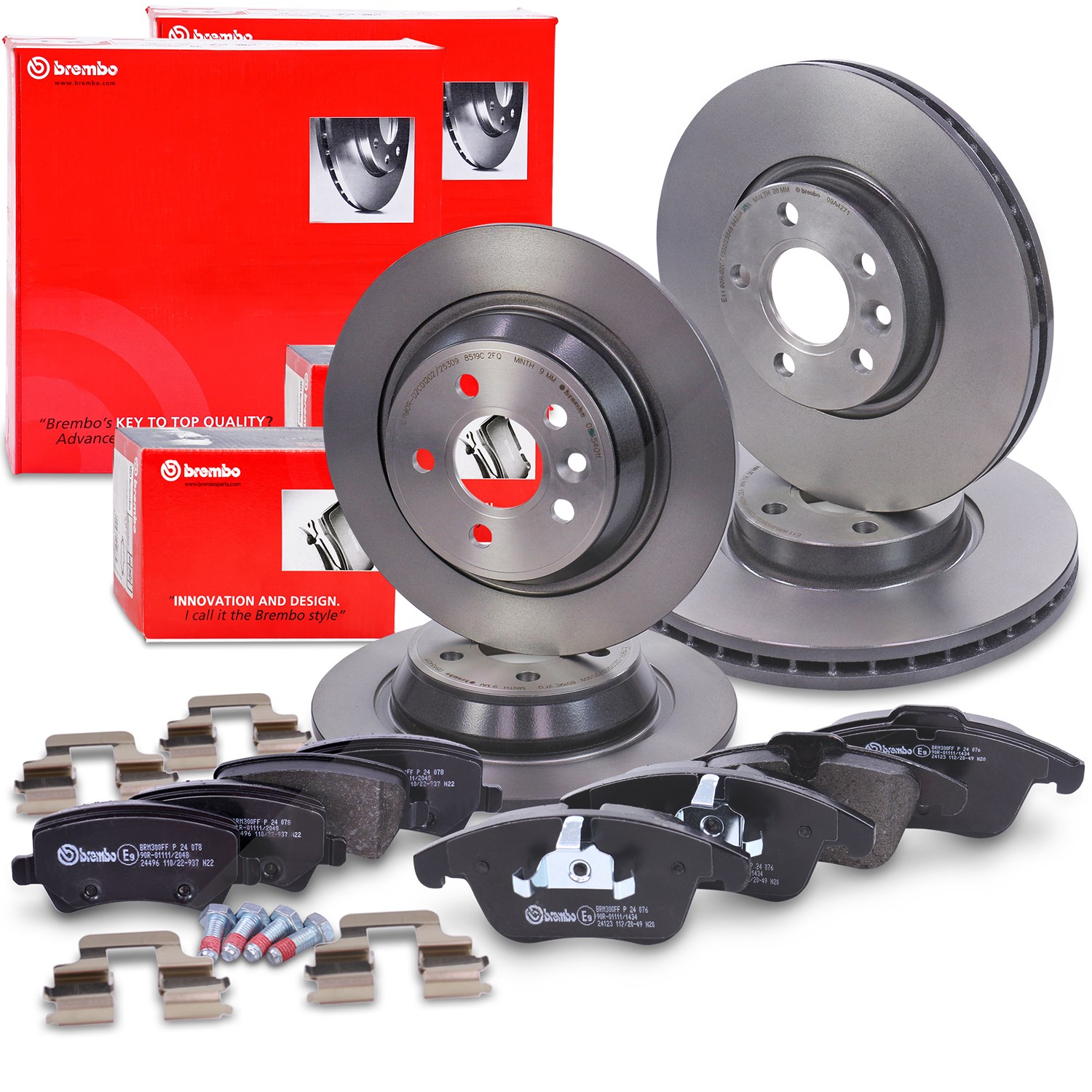 Brembo Bremsscheiben +Bremsbeläge vorne+hinten [Hersteller-Nr. 40437097] für Ford