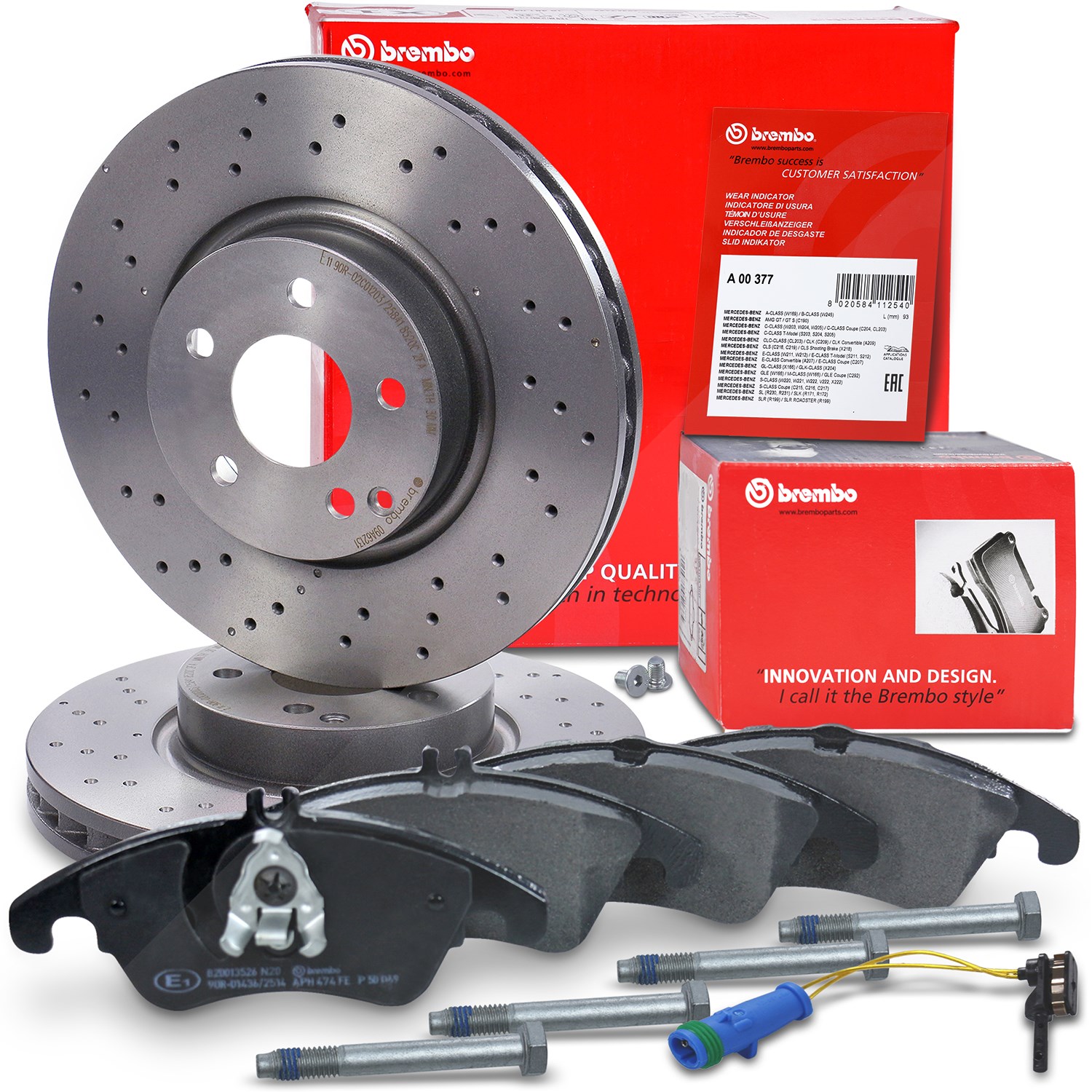 Brembo Bremsscheiben + Bremsbeläge + VWK Vorderachse [Hersteller-Nr. 40279313] für Mercedes-Benz