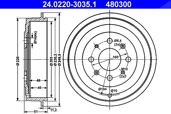 Ate Bremstrommel Hinterachse [Hersteller-Nr. 24.0220-3035.1] für Opel, Vauxhall, Fiat