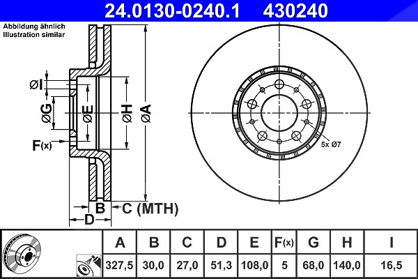 Ate 1x Bremsscheibe [Hersteller-Nr. 24.0130-0240.1] für Volvo