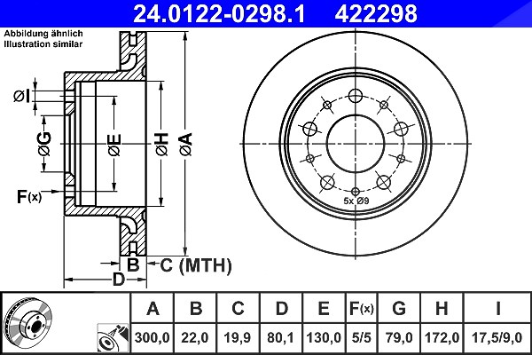 Ate 1x Bremsscheibe [Hersteller-Nr. 24.0122-0298.1] für Opel, Fiat, Citroën, Peugeot, Vauxhall
