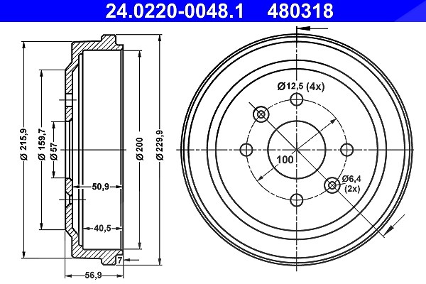 Ate Bremstrommel [Hersteller-Nr. 24.0220-0048.1] für Chevrolet