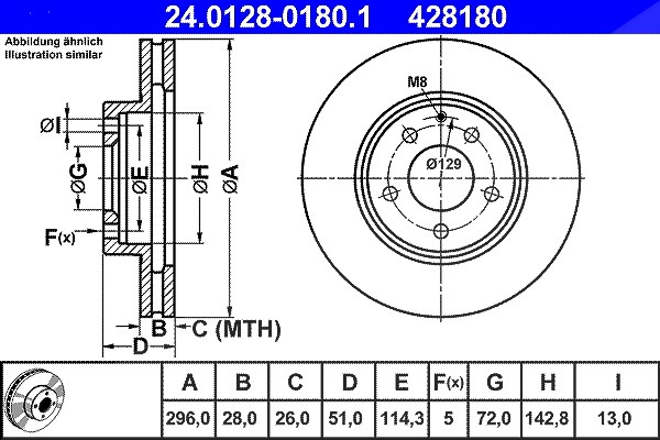 Ate 1x Bremsscheibe [Hersteller-Nr. 24.0128-0180.1] für Mazda