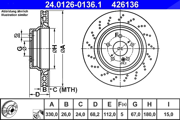 Ate 1x Bremsscheibe [Hersteller-Nr. 24.0126-0136.1] für Mercedes-Benz