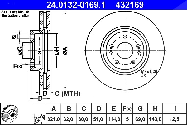 Ate 1x Bremsscheibe [Hersteller-Nr. 24.0132-0169.1] für Hyundai