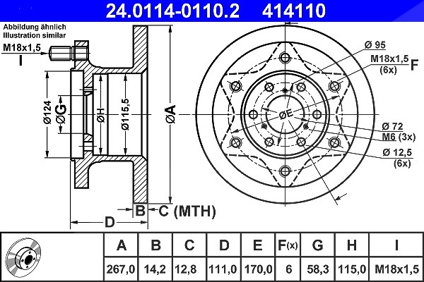 Ate 1x Bremsscheibe Vorderachse Voll [Hersteller-Nr. 24.0114-0110.2] für Iveco