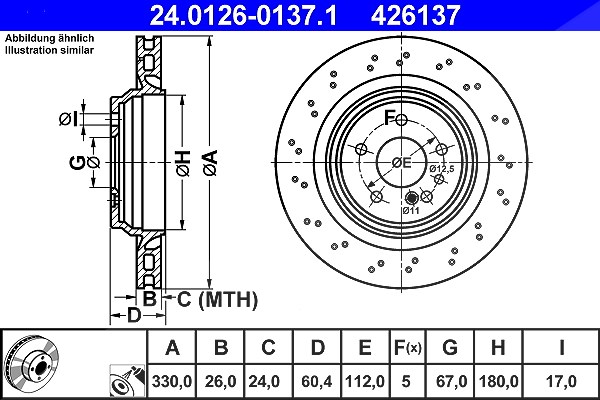 Ate 1x Bremsscheibe [Hersteller-Nr. 24.0126-0137.1] für Mercedes-Benz