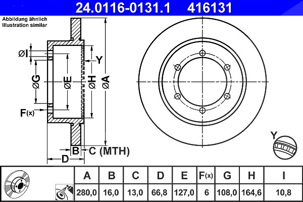 Ate 1x Bremsscheibe [Hersteller-Nr. 24.0116-0131.1] für Nissan