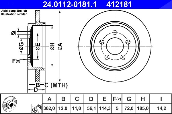 Ate Bremsscheibe [Hersteller-Nr. 24.0112-0181.1] für Ford, Mazda