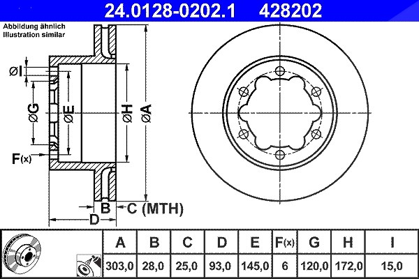 Ate 1x Bremsscheibe [Hersteller-Nr. 24.0128-0202.1] für VW, Mercedes-Benz