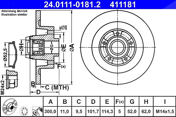 Ate 1x Bremsscheibe [Hersteller-Nr. 24.0111-0181.2] für Renault