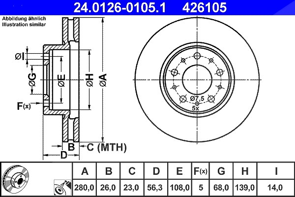 Ate Bremsscheibe [Hersteller-Nr. 24.0126-0105.1] für Volvo