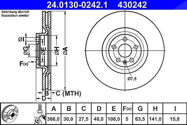 Ate 1x Bremsscheibe [Hersteller-Nr. 24.0130-0242.1] für Volvo