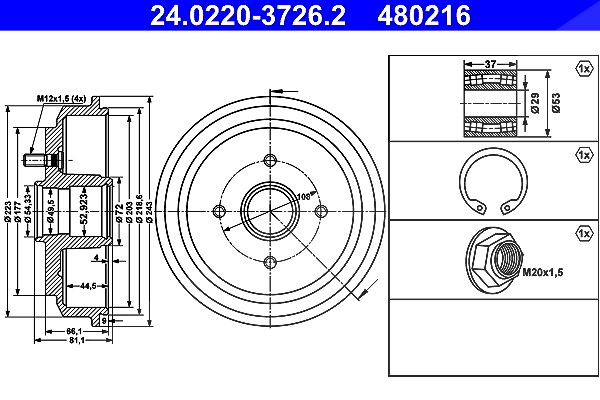 Ate Bremstrommel [Hersteller-Nr. 24.0220-3726.2] für Ford, Mazda